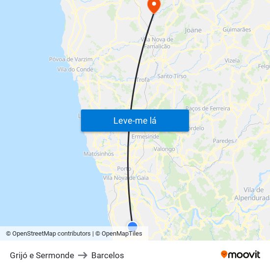 Grijó e Sermonde to Barcelos map