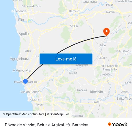 Póvoa de Varzim, Beiriz e Argivai to Barcelos map