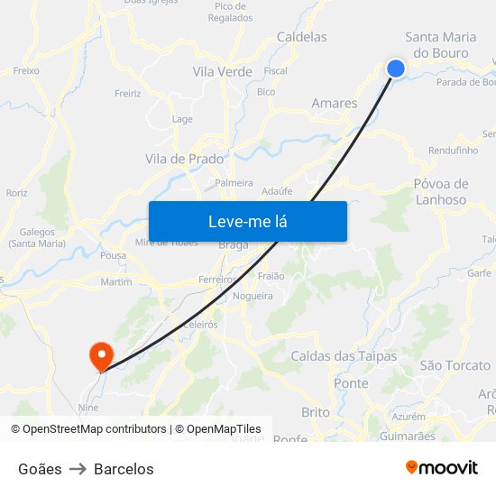 Goães to Barcelos map