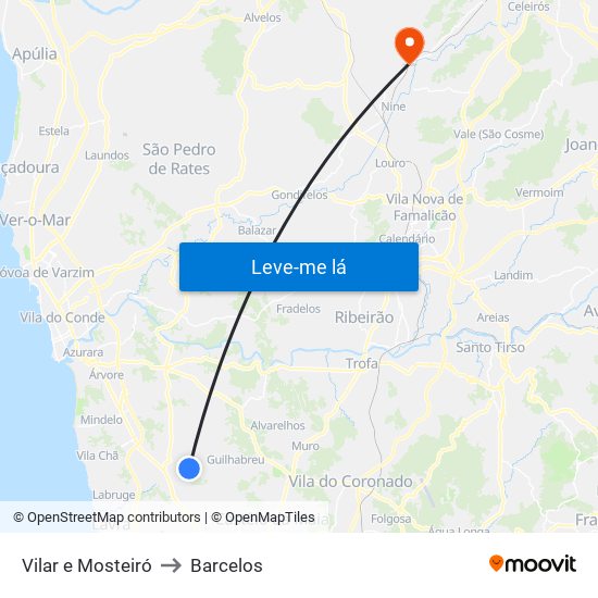 Vilar e Mosteiró to Barcelos map