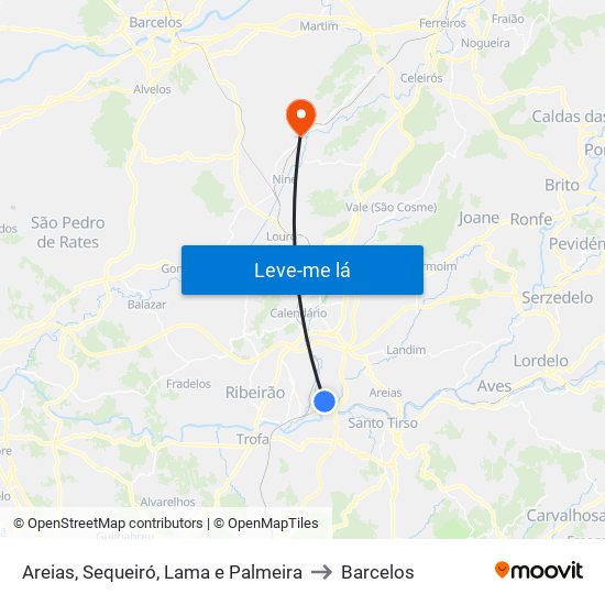 Areias, Sequeiró, Lama e Palmeira to Barcelos map