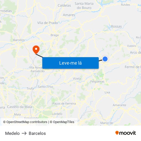 Medelo to Barcelos map