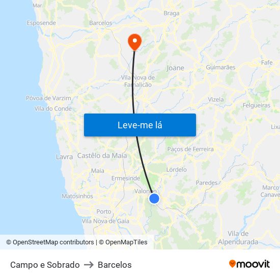 Campo e Sobrado to Barcelos map