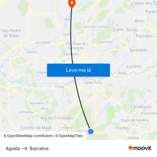 Agrela to Barcelos map