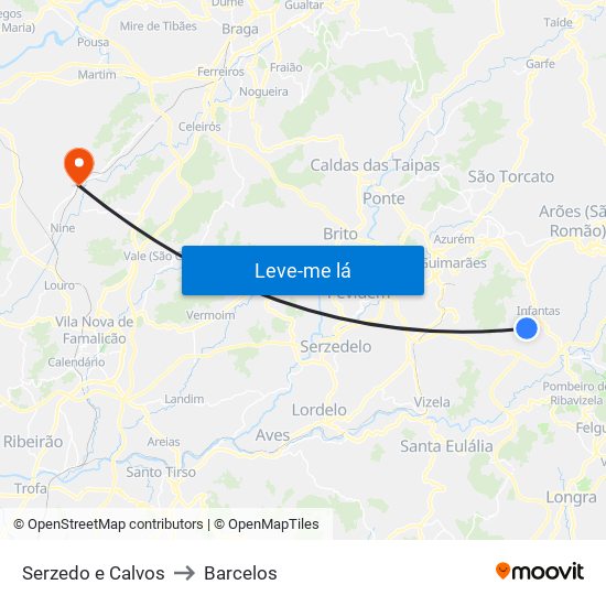 Serzedo e Calvos to Barcelos map
