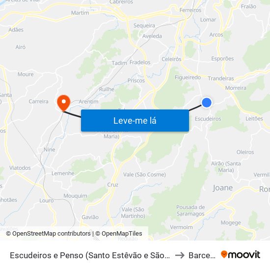 Escudeiros e Penso (Santo Estêvão e São Vicente) to Barcelos map