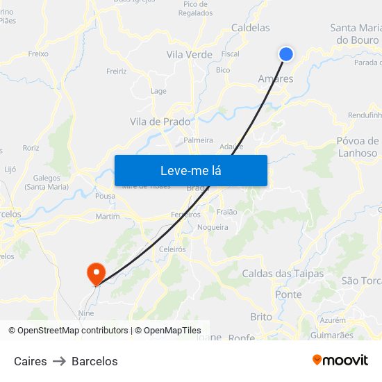 Caires to Barcelos map