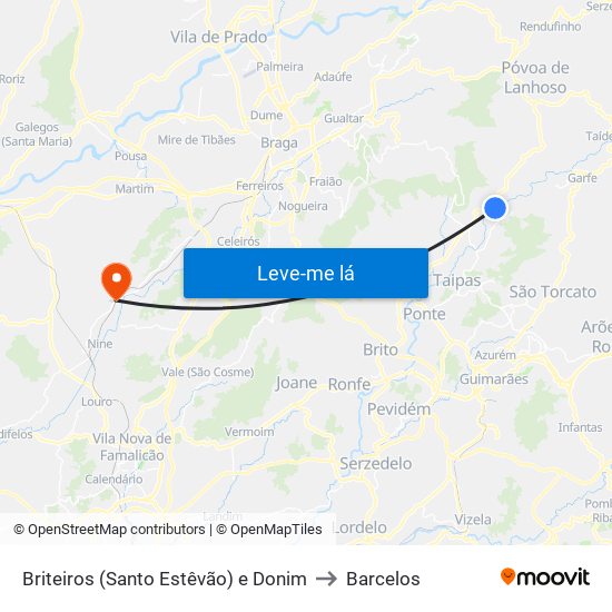Briteiros (Santo Estêvão) e Donim to Barcelos map