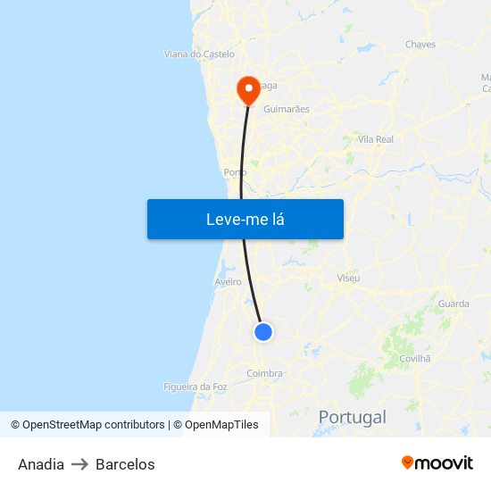 Anadia to Barcelos map