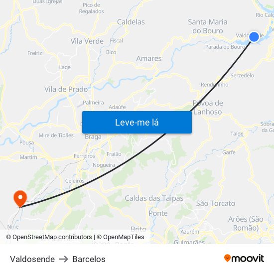 Valdosende to Barcelos map