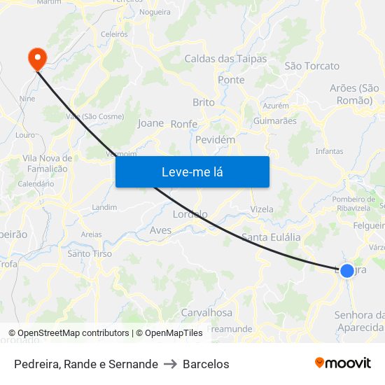 Pedreira, Rande e Sernande to Barcelos map