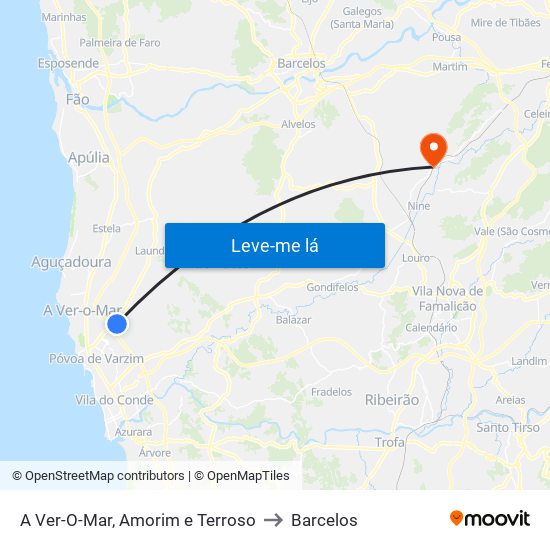 A Ver-O-Mar, Amorim e Terroso to Barcelos map