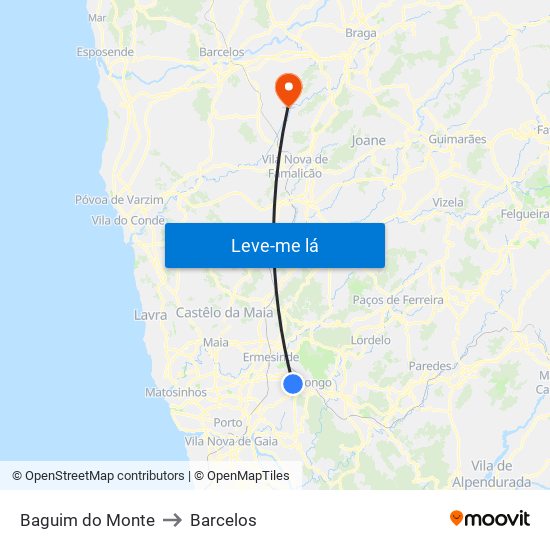 Baguim do Monte to Barcelos map
