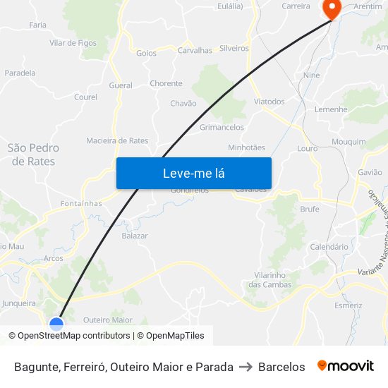 Bagunte, Ferreiró, Outeiro Maior e Parada to Barcelos map