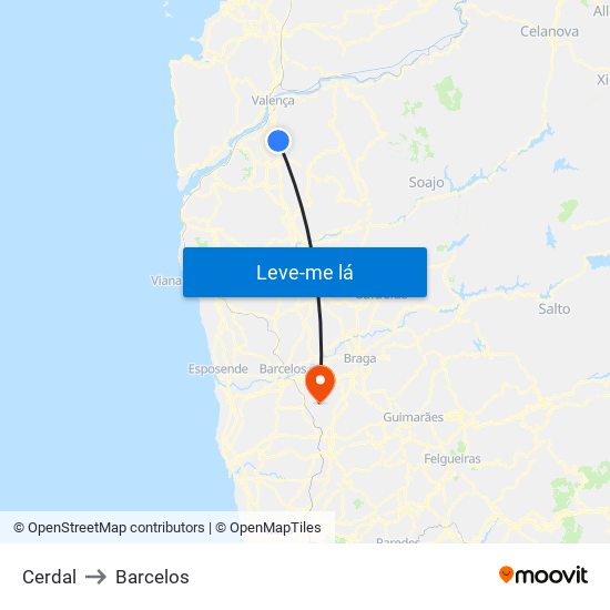 Cerdal to Barcelos map