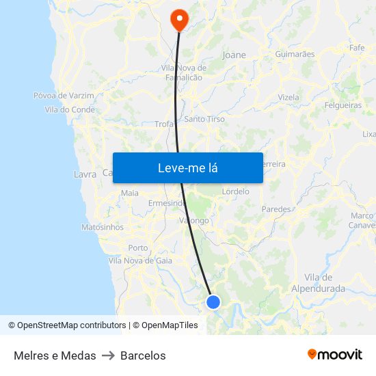 Melres e Medas to Barcelos map