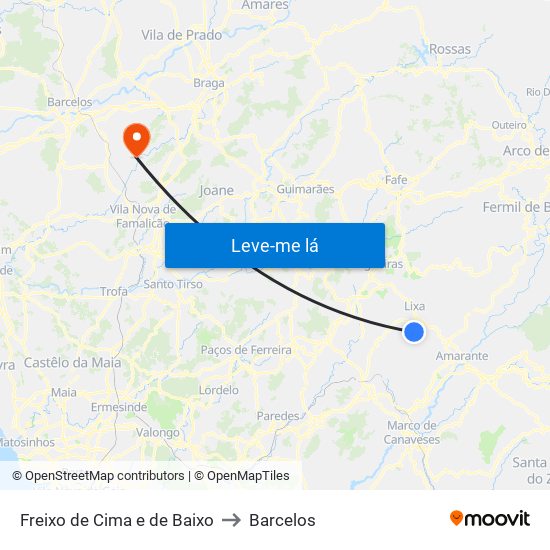 Freixo de Cima e de Baixo to Barcelos map