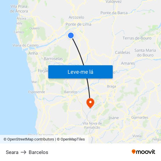 Seara to Barcelos map