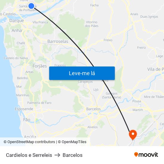 Cardielos e Serreleis to Barcelos map