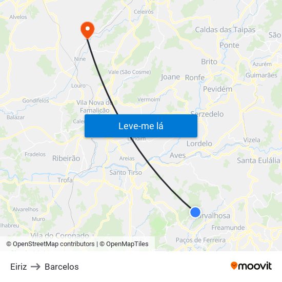 Eiriz to Barcelos map