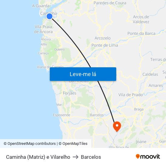 Caminha (Matriz) e Vilarelho to Barcelos map