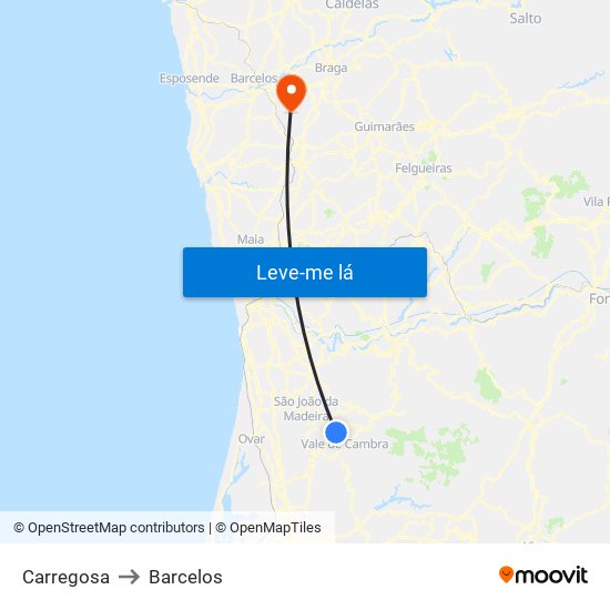 Carregosa to Barcelos map