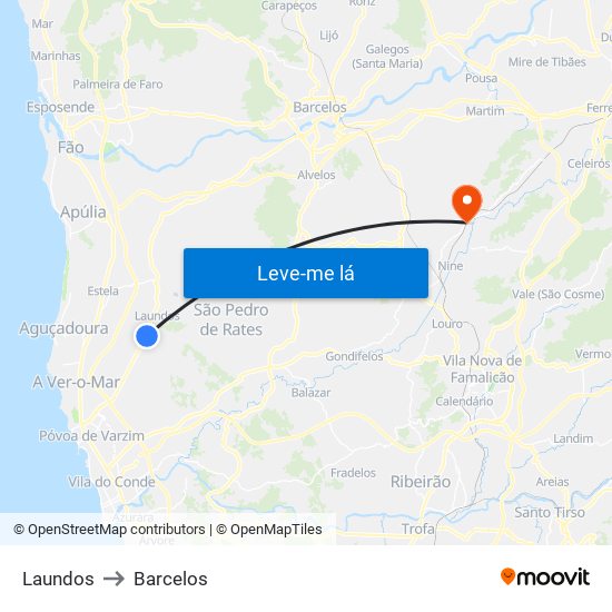 Laundos to Barcelos map