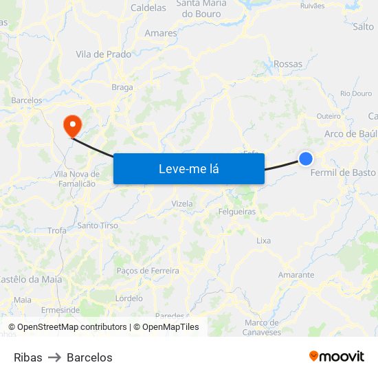 Ribas to Barcelos map