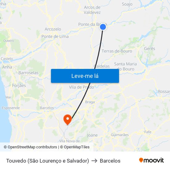 Touvedo (São Lourenço e Salvador) to Barcelos map