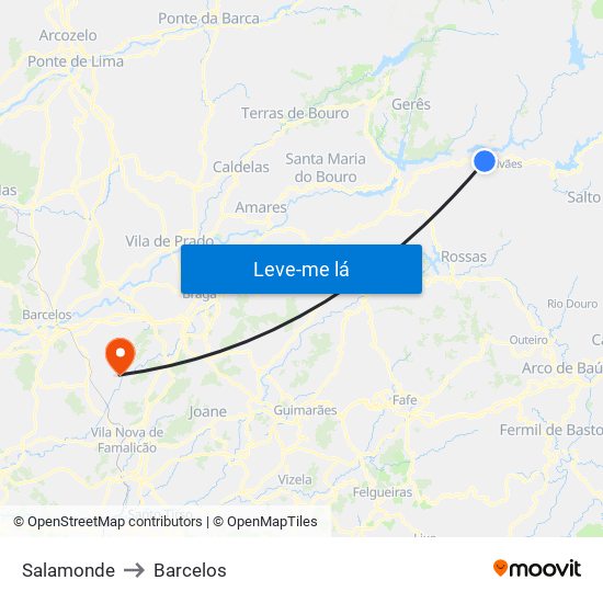 Salamonde to Barcelos map