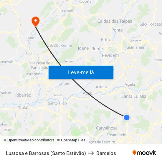 Lustosa e Barrosas (Santo Estêvão) to Barcelos map