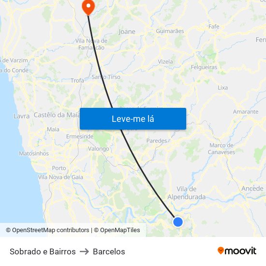 Sobrado e Bairros to Barcelos map