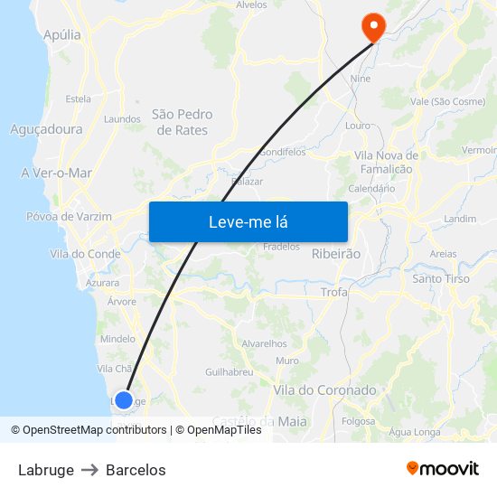 Labruge to Barcelos map