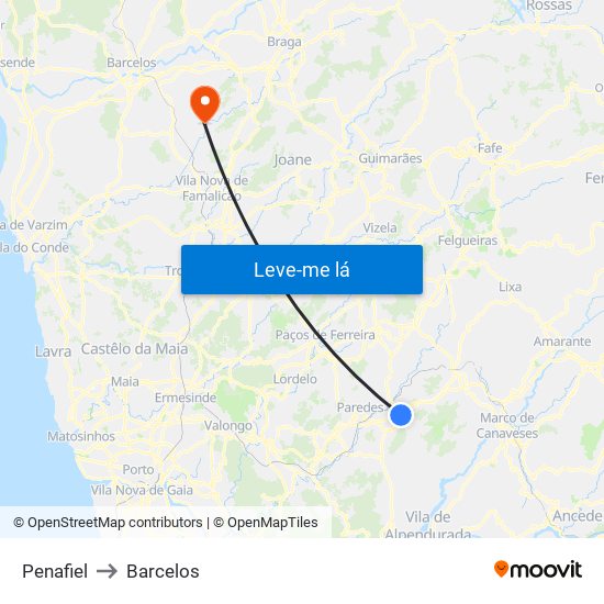 Penafiel to Barcelos map