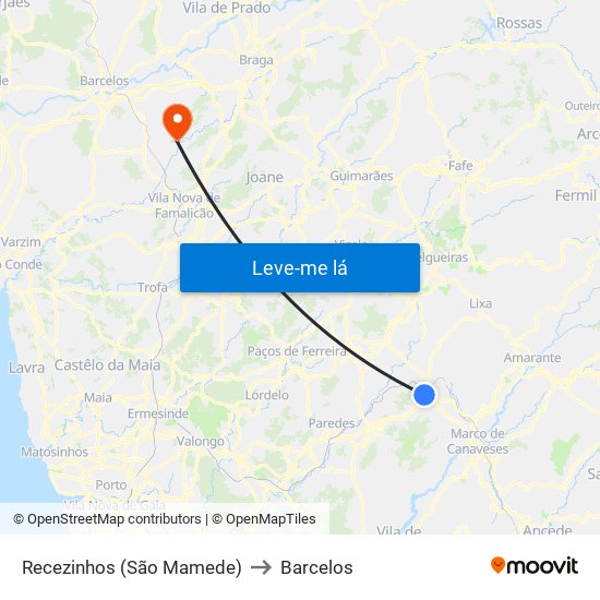 Recezinhos (São Mamede) to Barcelos map