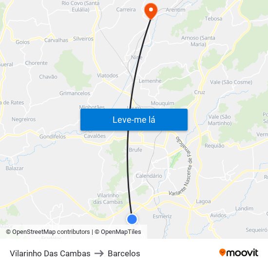 Vilarinho Das Cambas to Barcelos map