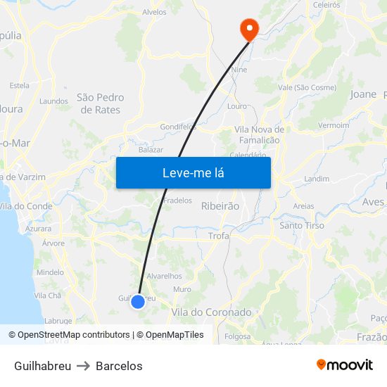 Guilhabreu to Barcelos map