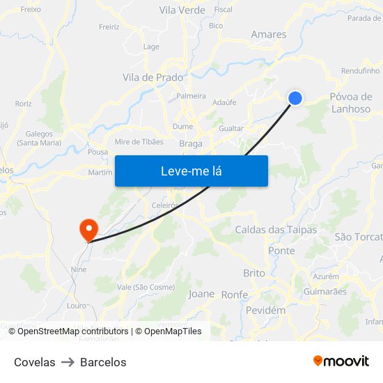 Covelas to Barcelos map