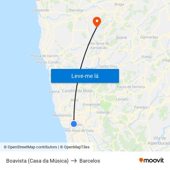 Boavista (Casa da Música) to Barcelos map