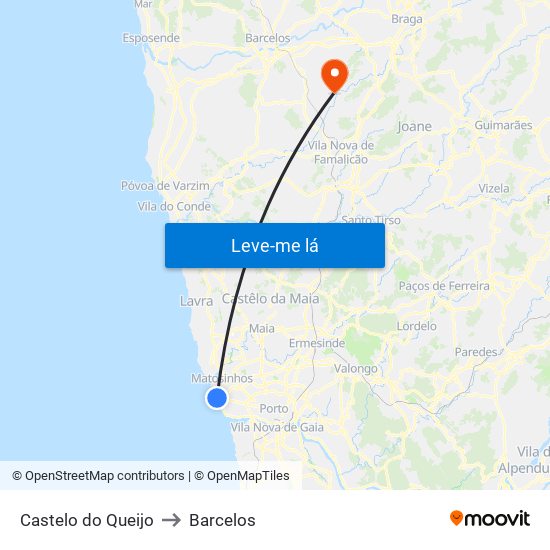 Castelo do Queijo to Barcelos map