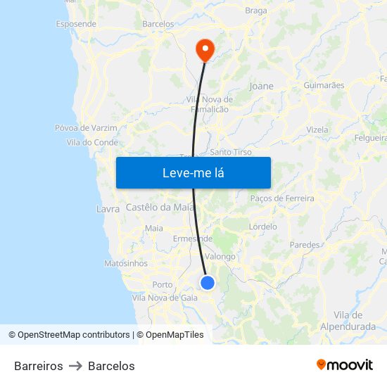 Barreiros to Barcelos map