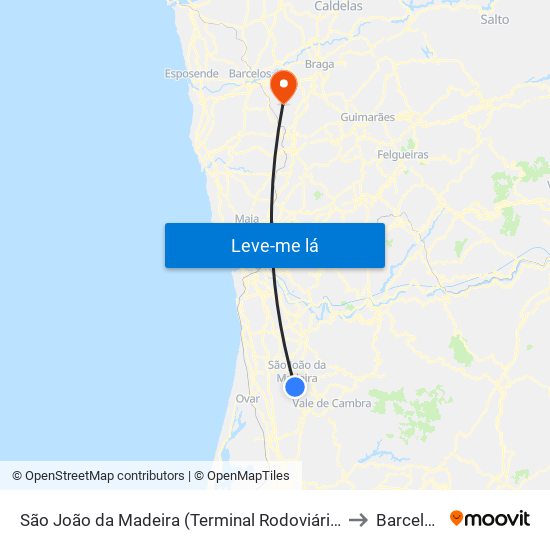 São João da Madeira (Terminal Rodoviário) to Barcelos map