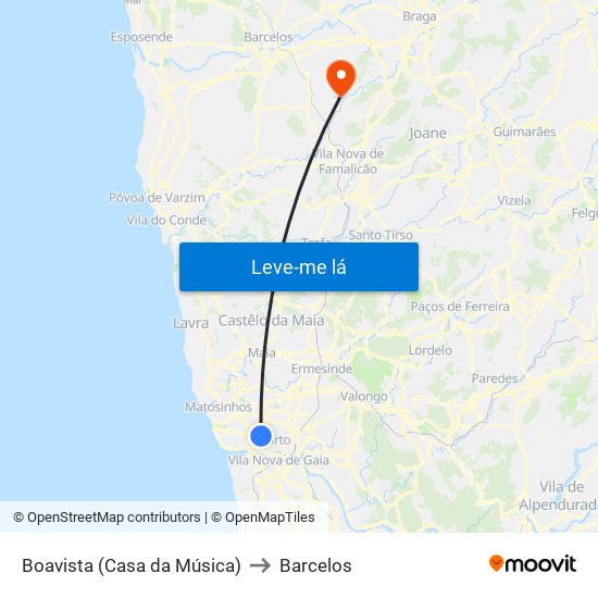 Boavista (Casa da Música) to Barcelos map