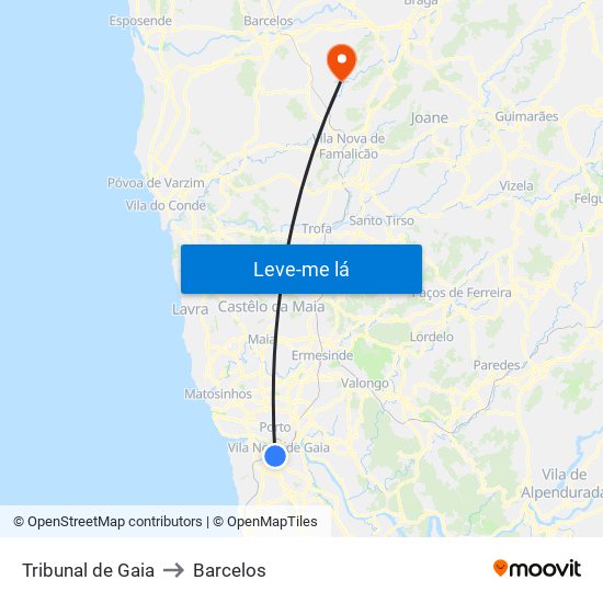 Tribunal de Gaia to Barcelos map