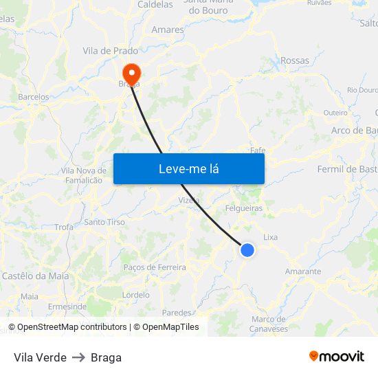 Vila Verde to Braga map