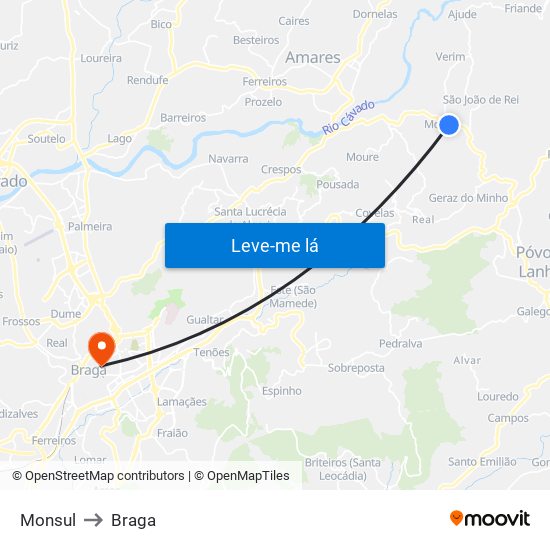 Monsul to Braga map