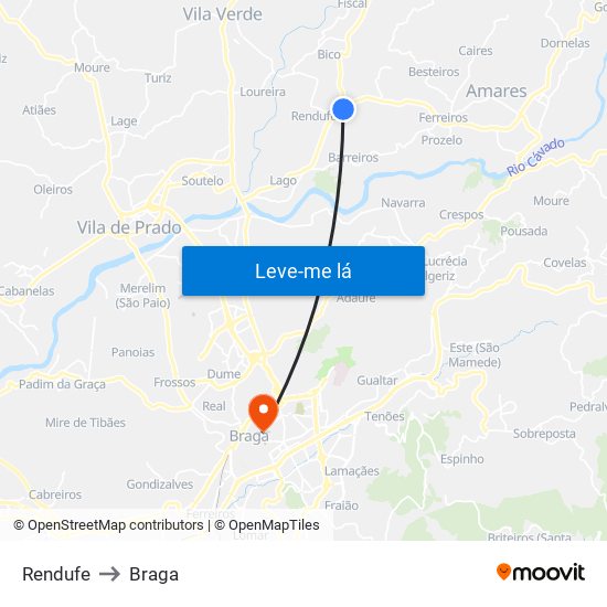 Rendufe to Braga map