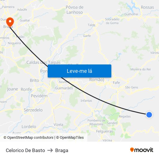 Celorico De Basto to Braga map