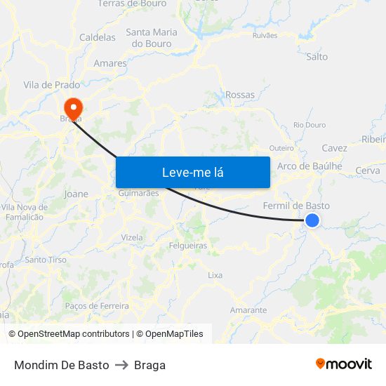 Mondim De Basto to Braga map