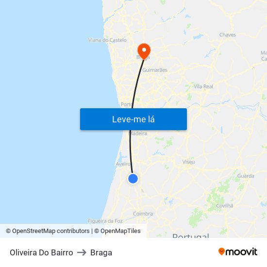 Oliveira Do Bairro to Braga map